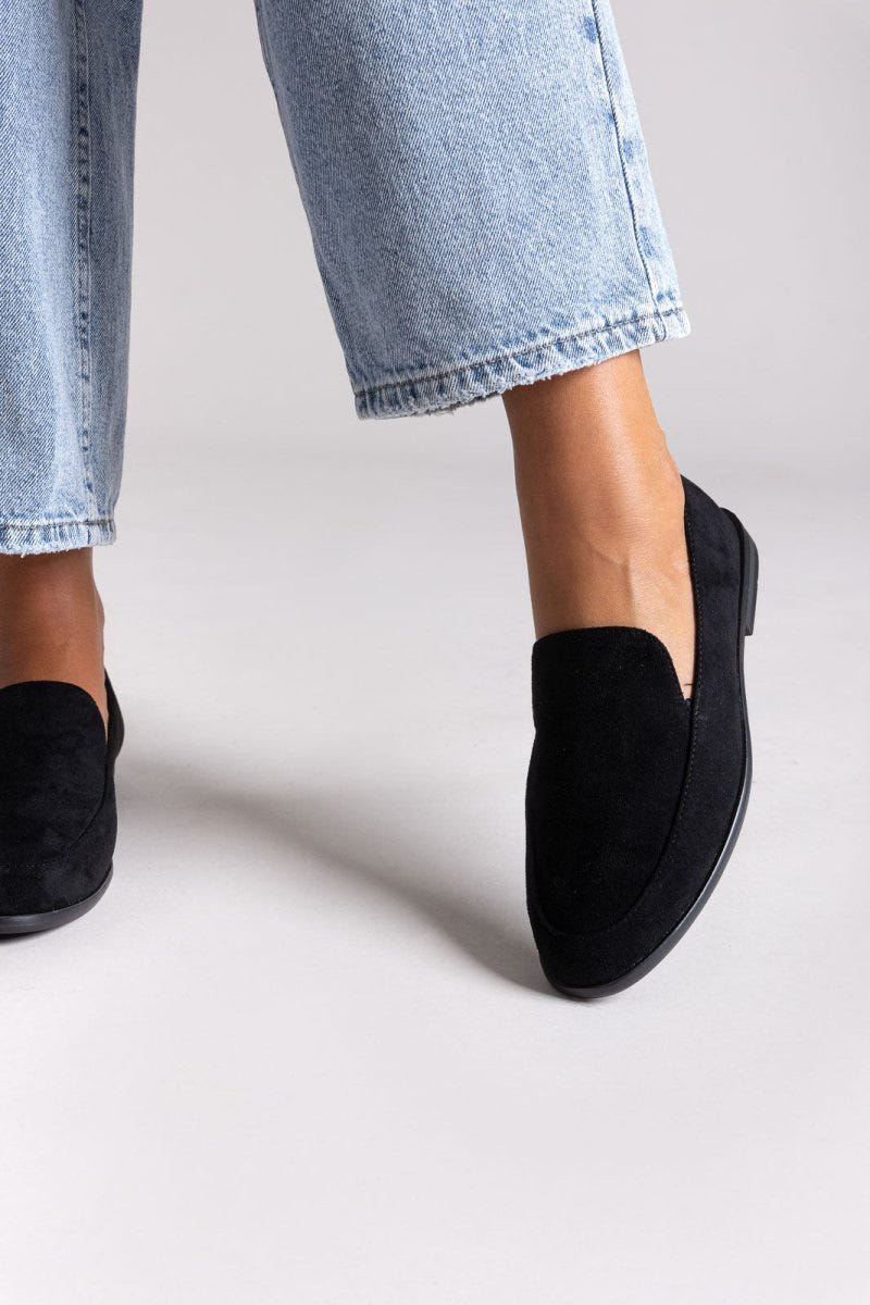 Suede Flat Loafers - Black Suede - thefashionproject.gr - Stephan