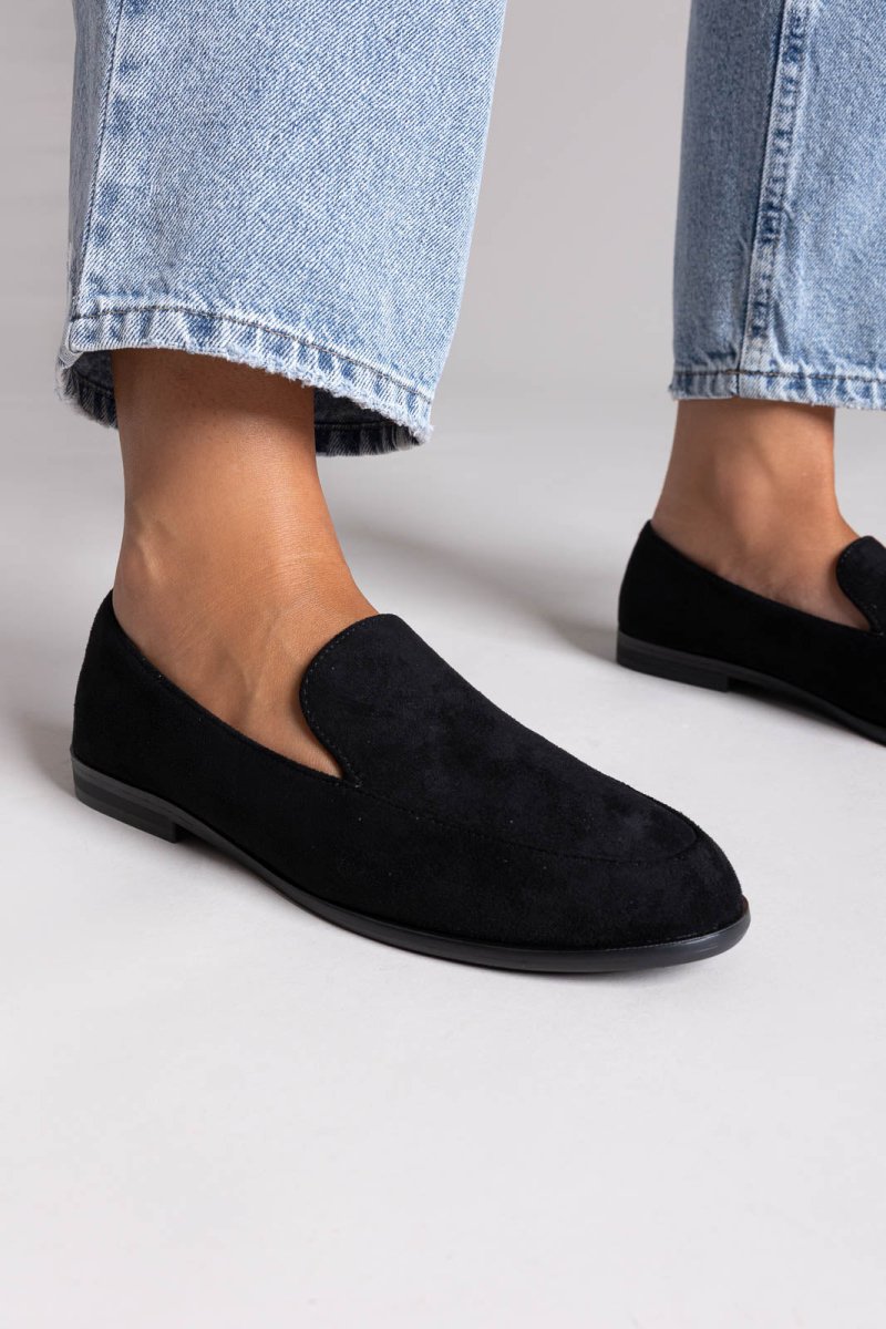 Μαύρα Loafers Suede με Φλατ Σόλα