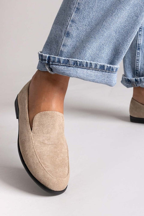 Suede Flat Loafers - Taupe Suede