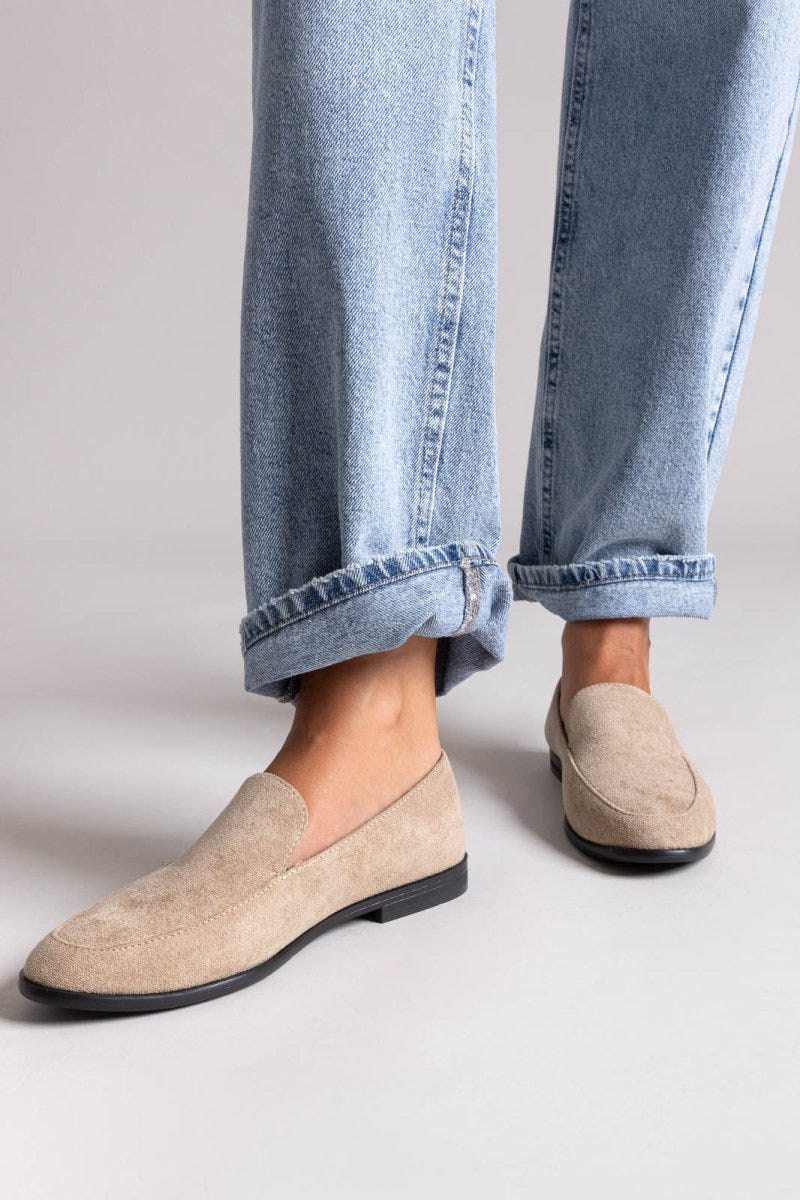 Suede Flat Loafers - Taupe Suede - thefashionproject.gr - Stephan