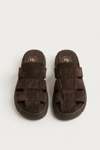 TFP - Suede Flatform Clogs - Dark Brown Suede