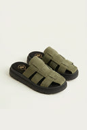TFP - Suede Flatform Clogs - Khaki Green Suede
