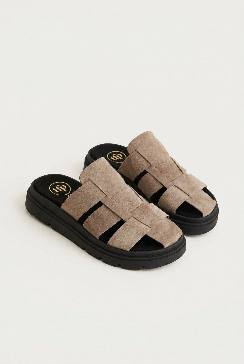 TFP - Suede Flatform Clogs - Stone
