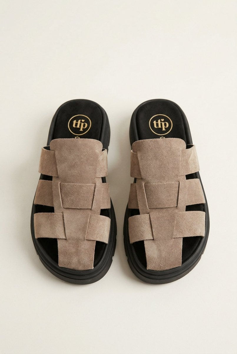 TFP - Suede Flatform Clogs - Stone
