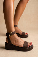 Estil - Suede Flatform Sandals - Dark Brown Suede