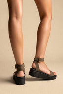 Estil - Suede Flatform Sandals - Olive Suede