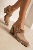 TFP - Suede Leather Clogs with Buckle - Taupe