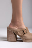Suede Leather Clogs with Buckle TFP - Τάουπε - thefashionproject.gr - TFP