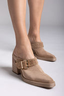 Suede Leather Clogs with Buckle TFP - Τάουπε - thefashionproject.gr - TFP