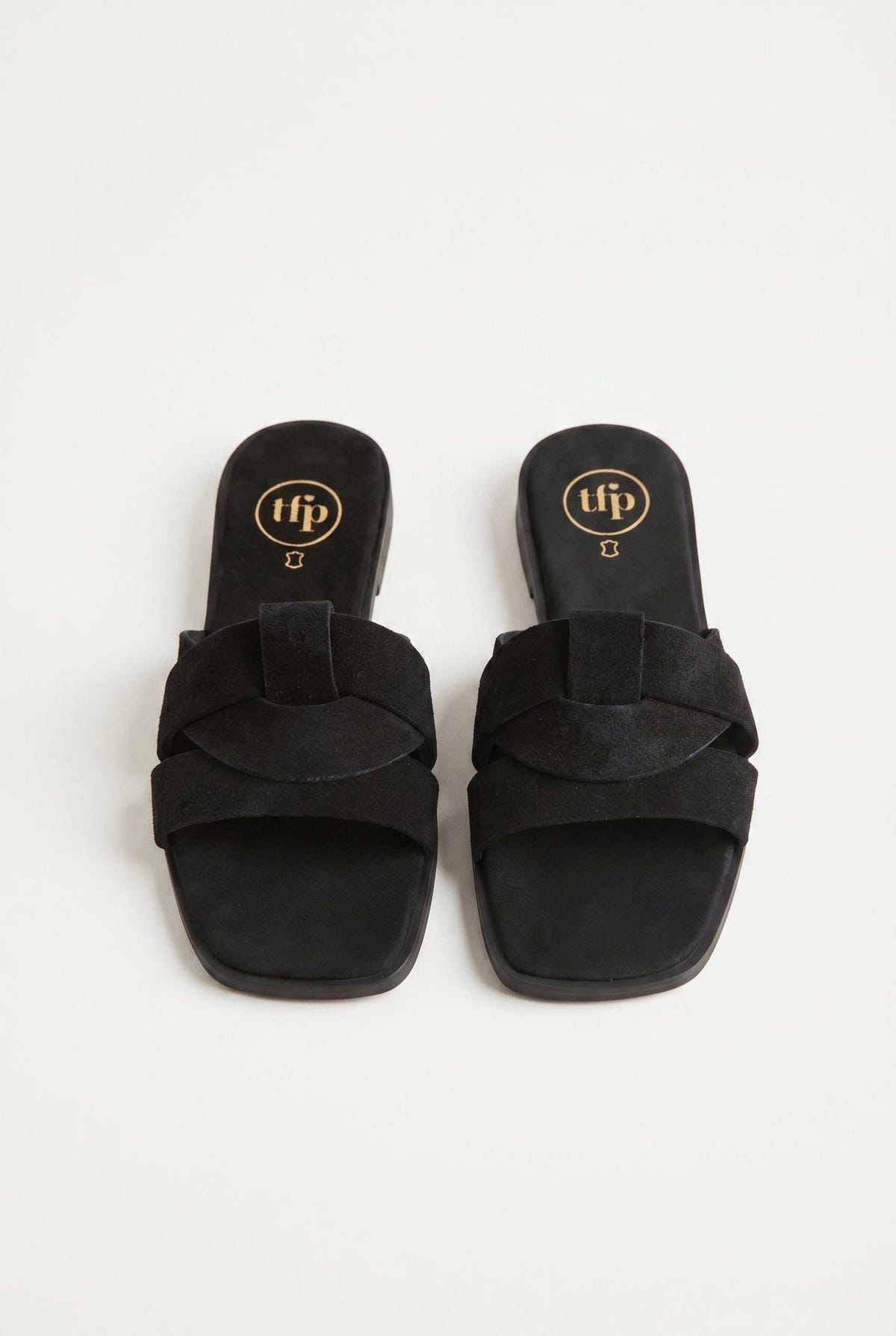 TFP - Suede Leather Sandals Slide Strap - Black Suede