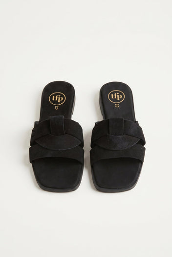 TFP - Suede Leather Sandals Slide Strap - Black Suede