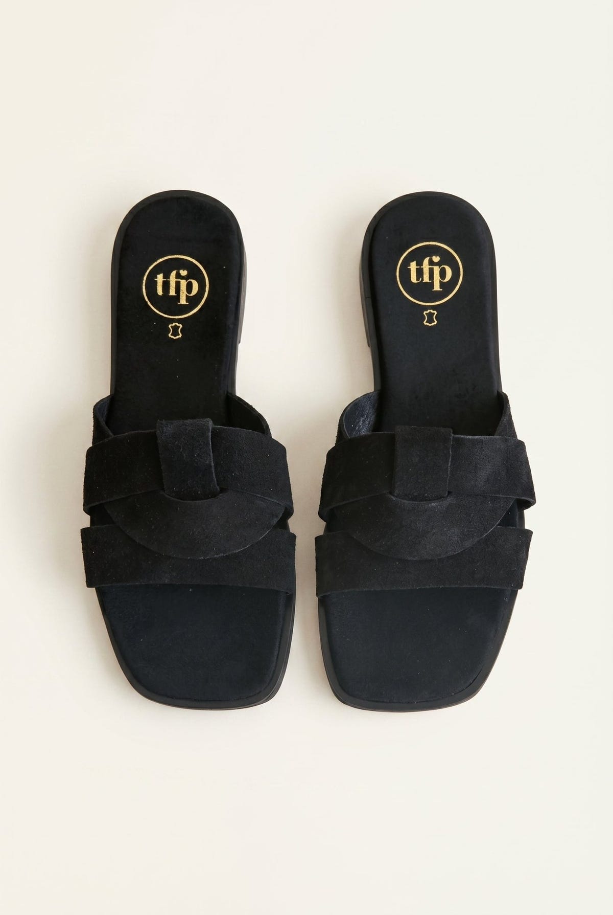 TFP - Suede Leather Sandals Slide Strap - Black Suede