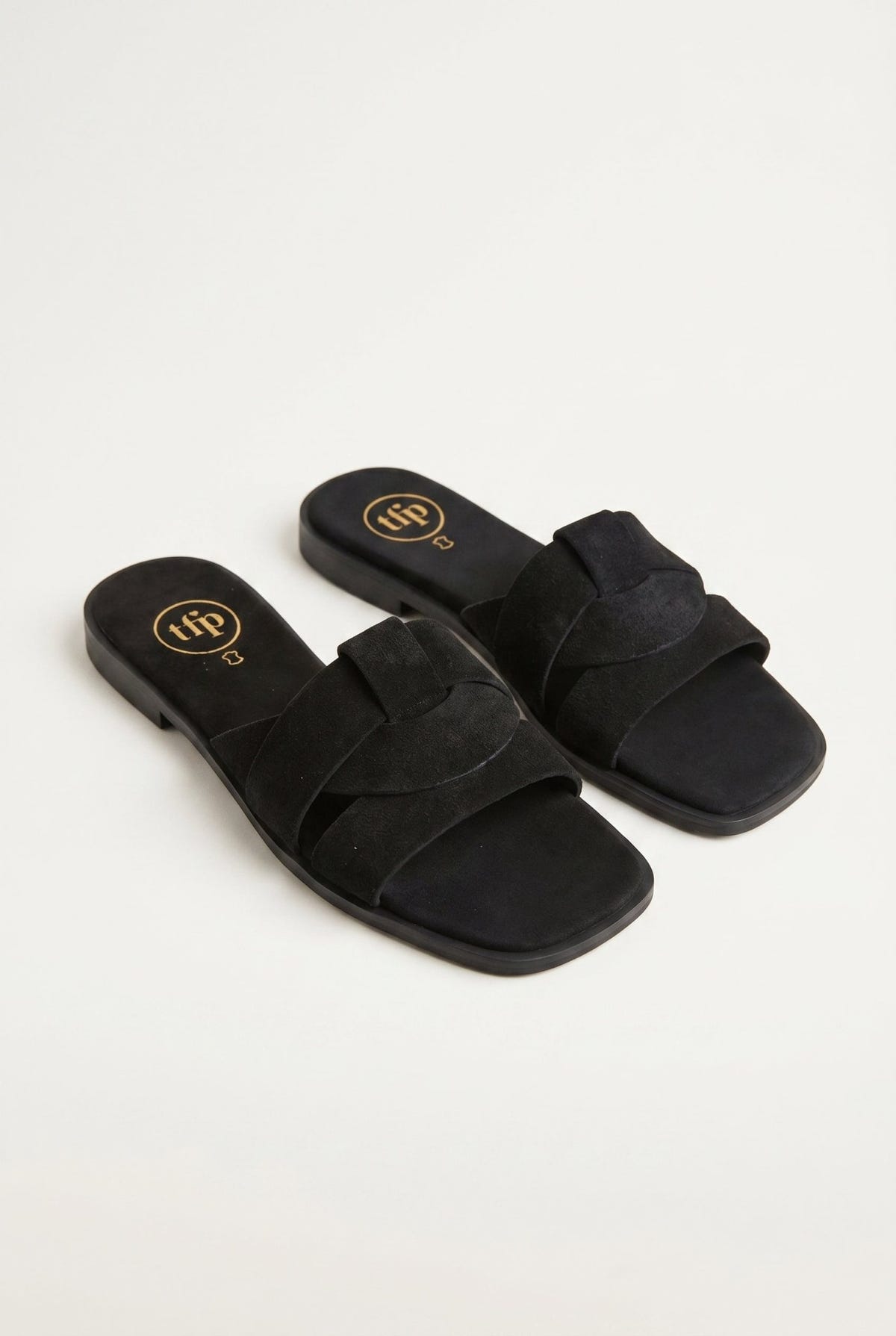 TFP - Suede Leather Sandals Slide Strap - Black Suede