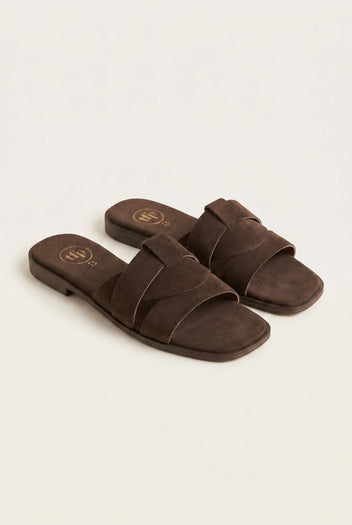 TFP - Suede Leather Sandals Slide Strap - Brown Suede