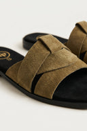 TFP - Suede Leather Sandals Slide Strap - Olive Suede