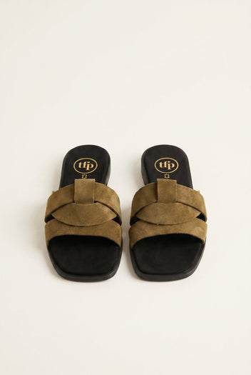 TFP - Suede Leather Sandals Slide Strap - Olive Suede