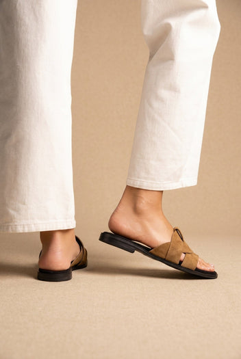 TFP - Suede Leather Sandals Slide Strap - Olive Suede