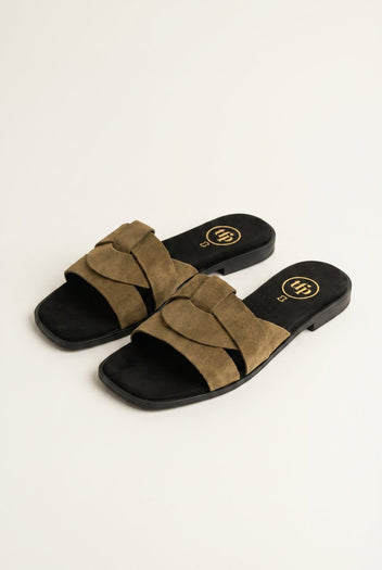 TFP - Suede Leather Sandals Slide Strap - Olive Suede