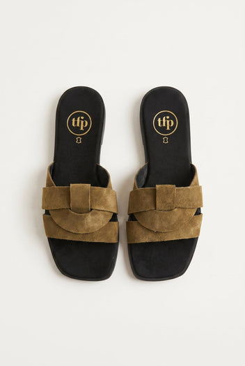 TFP - Suede Leather Sandals Slide Strap - Olive Suede