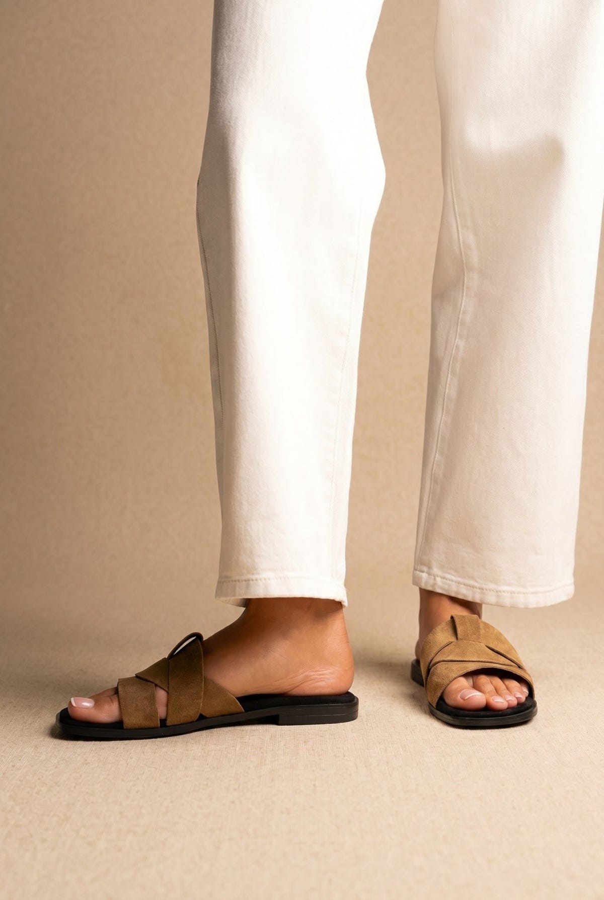 TFP - Suede Leather Sandals Slide Strap - Olive Suede