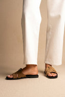 TFP - Suede Leather Sandals Slide Strap - Olive Suede