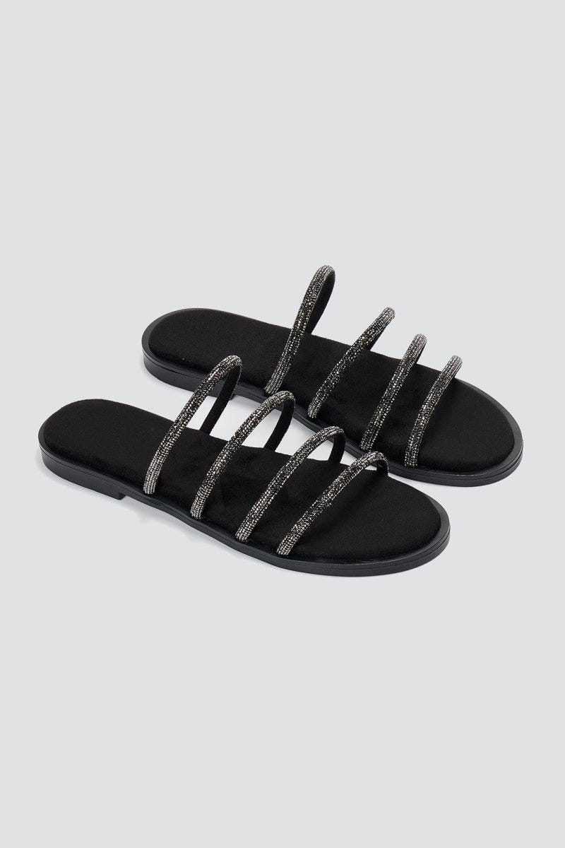 Estil - Suede Leather Sandals with Strass - Black Suede