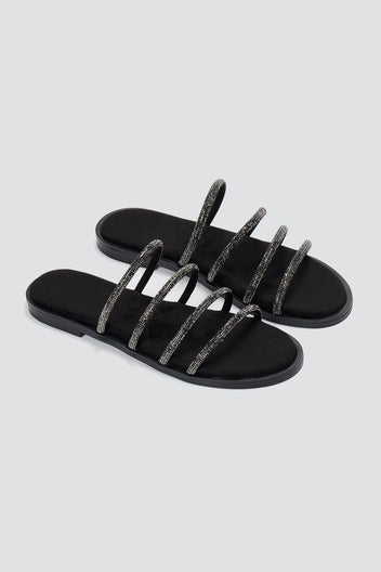 Estil - Suede Leather Sandals with Strass - Black Suede