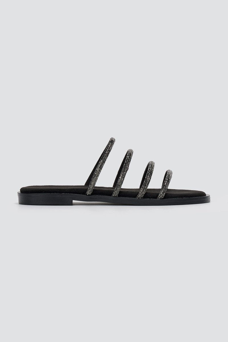 Estil - Suede Leather Sandals with Strass - Black Suede