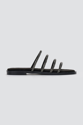 Estil - Suede Leather Sandals with Strass - Black Suede