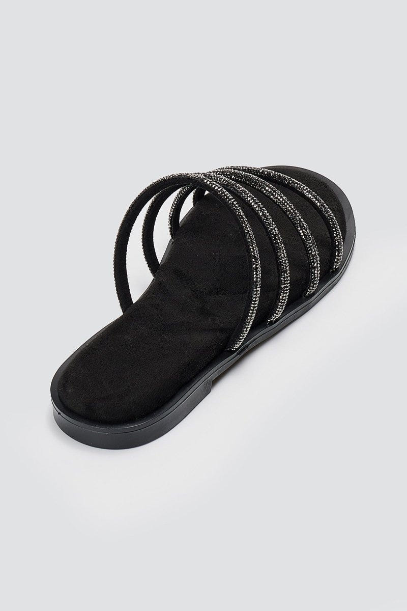 Estil - Suede Leather Sandals with Strass - Black Suede