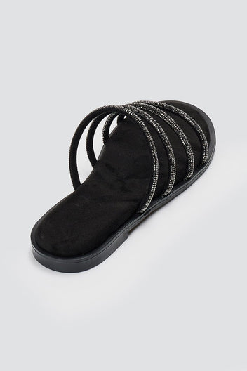 Estil - Suede Leather Sandals with Strass - Black Suede