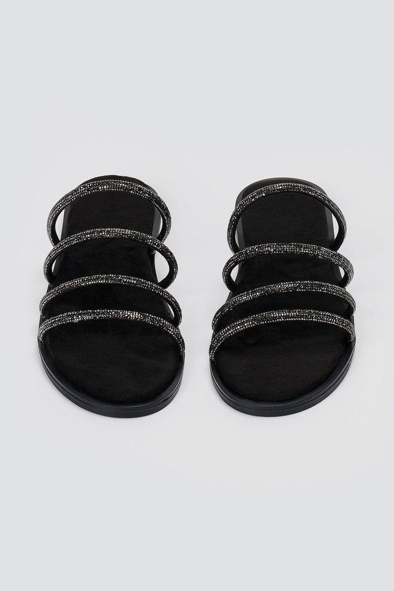 Estil - Suede Leather Sandals with Strass - Black Suede