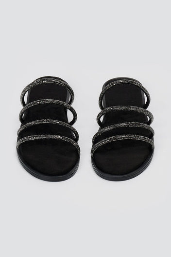 Estil - Suede Leather Sandals with Strass - Black Suede