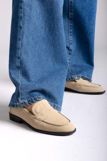 Suede Loafers Flat - Beige Suede - thefashionproject.gr - Stephan