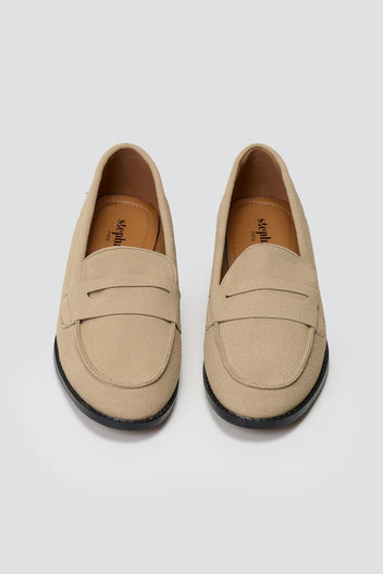 Suede Loafers Flat - Beige Suede - thefashionproject.gr - Stephan
