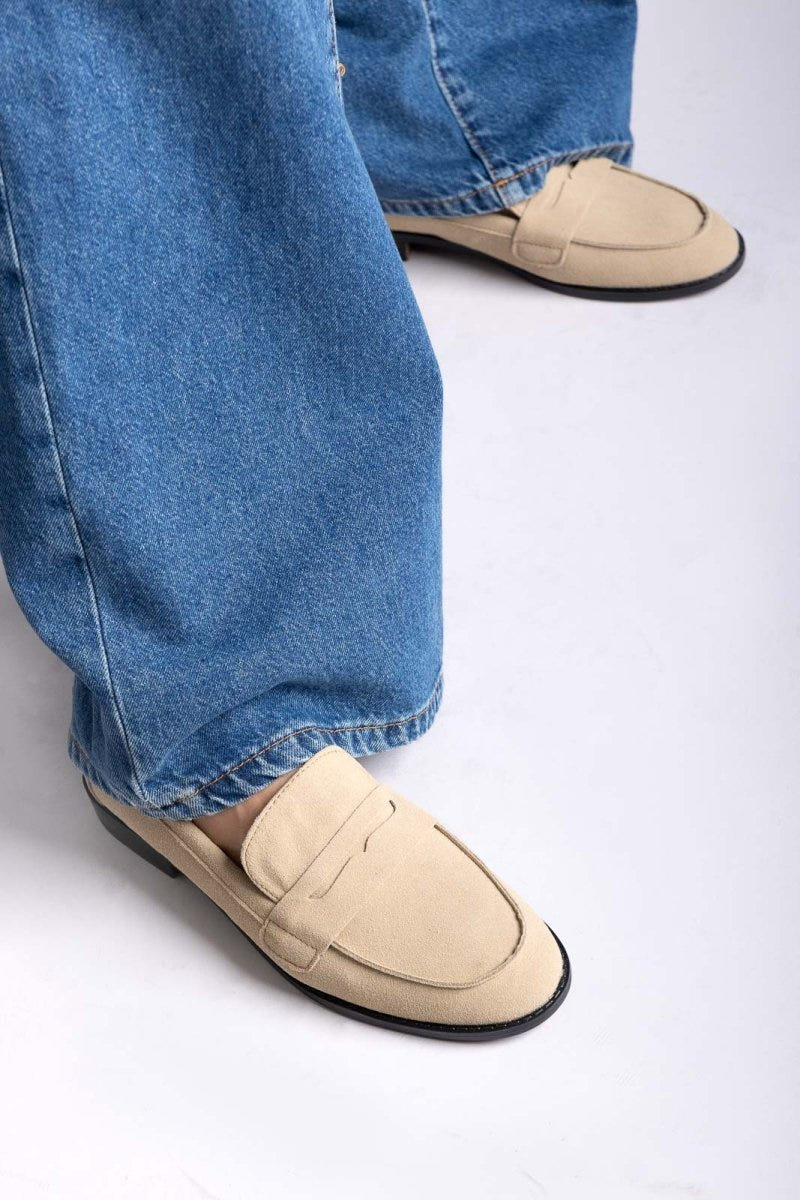 Suede Loafers Flat - Beige Suede - thefashionproject.gr - Stephan