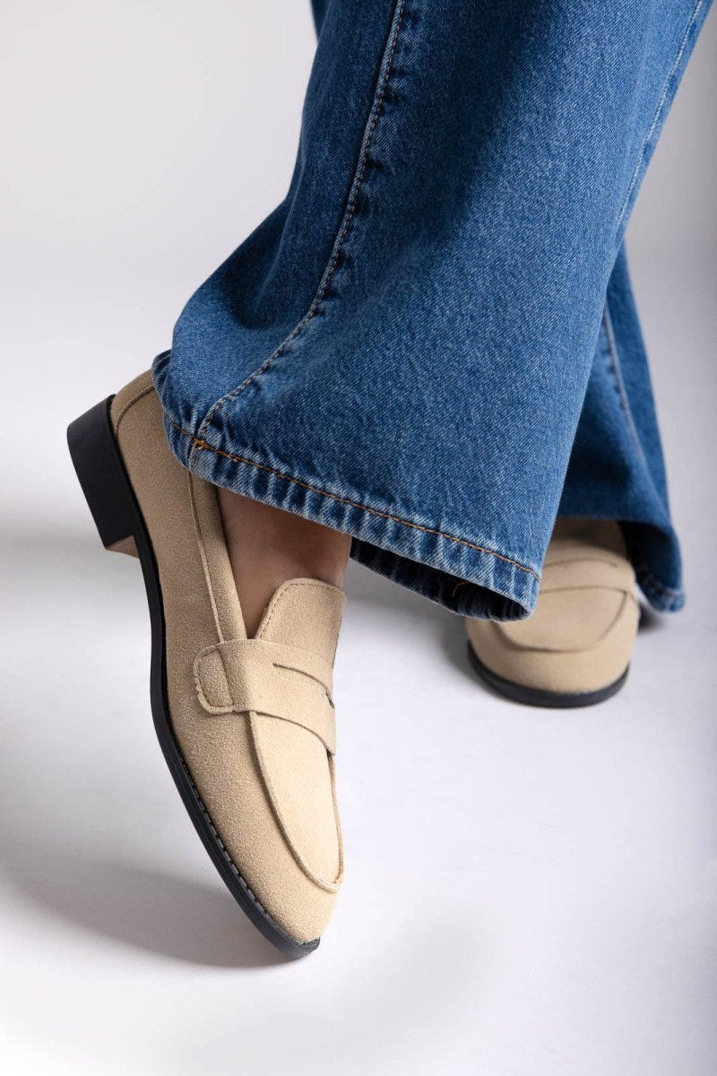 Suede Loafers Flat - Beige Suede - thefashionproject.gr - Stephan