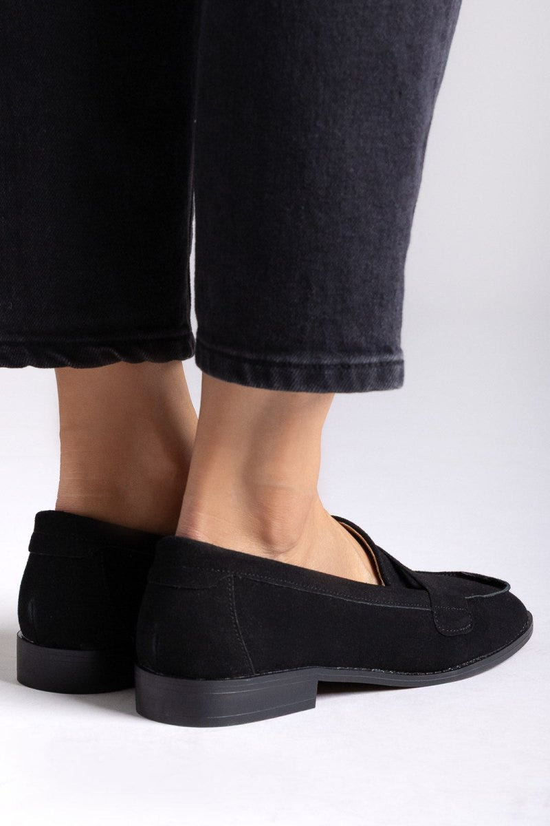 Suede Loafers Flat - Black Suede - thefashionproject.gr - Stephan