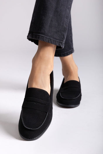 Suede Loafers Flat - Black Suede - thefashionproject.gr - Stephan