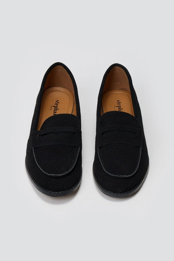Suede Loafers Flat - Black Suede - thefashionproject.gr - Stephan