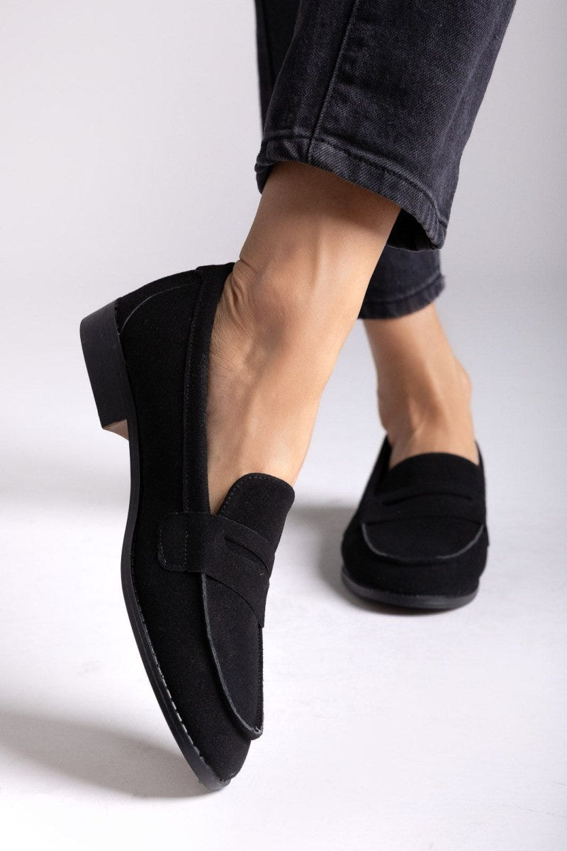 Suede Loafers Flat - Black Suede - thefashionproject.gr - Stephan