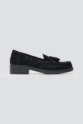 Stephan - Suede Loafers with Fringes - Black Suede