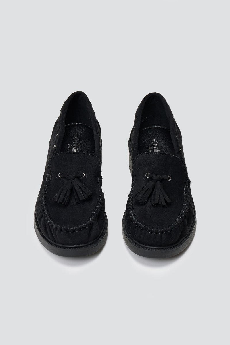Suede Loafers with Fringes - Black Suede - thefashionproject.gr - Stephan