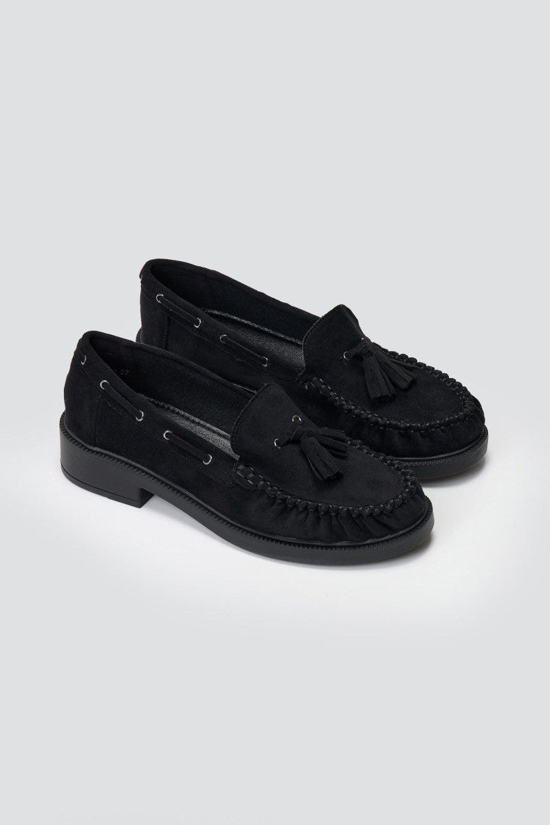 Suede Loafers with Fringes - Black Suede - thefashionproject.gr - Stephan