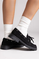 Suede Loafers with Lug Sole - Black Suede - thefashionproject.gr - Ideal shoes