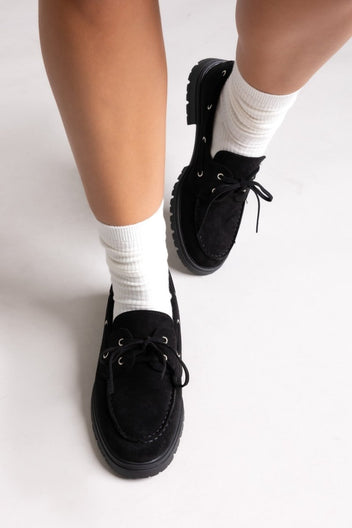 Suede Loafers with Lug Sole - Black Suede - thefashionproject.gr - Ideal shoes