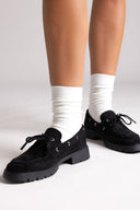 Suede Loafers with Lug Sole - Black Suede - thefashionproject.gr - Ideal shoes