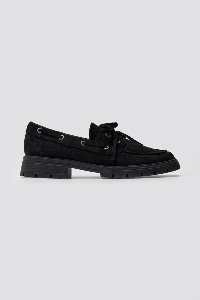 Suede Loafers with Lug Sole - Black Suede - thefashionproject.gr - Ideal shoes
