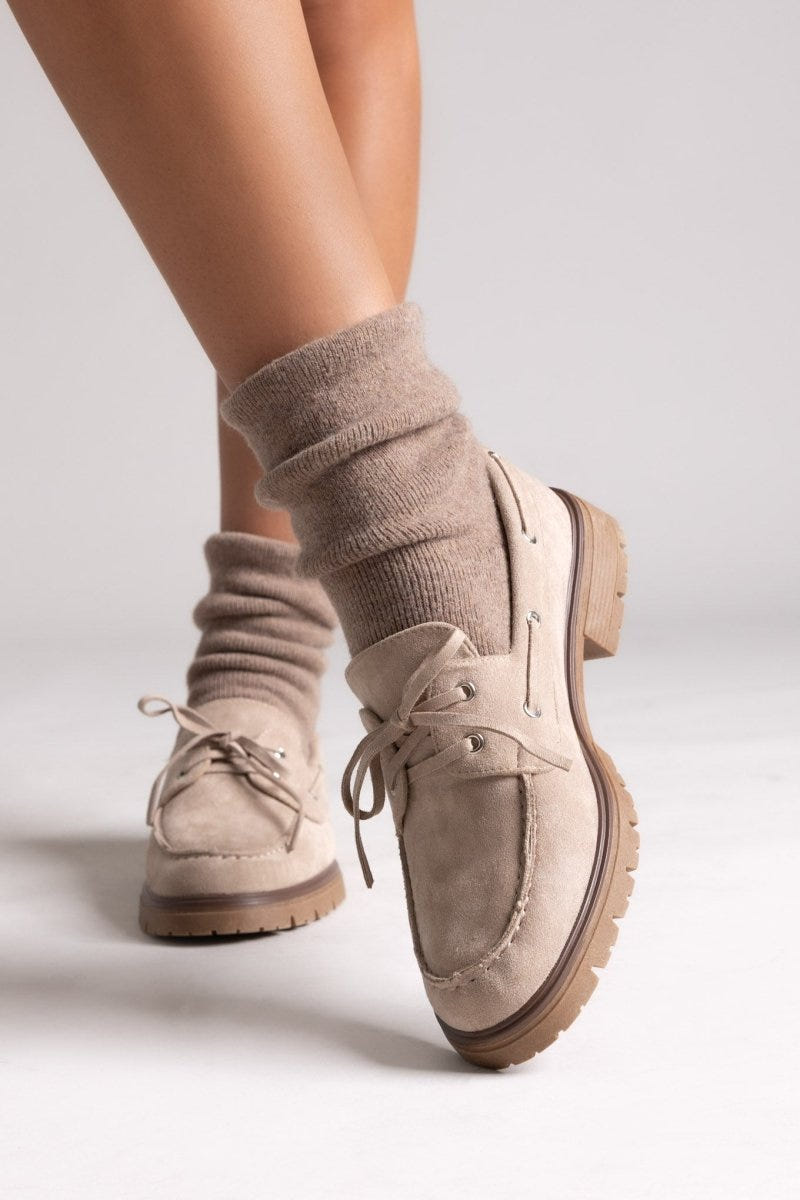 Suede Loafers with Lug Sole - Taupe Suede - thefashionproject.gr - Ideal shoes