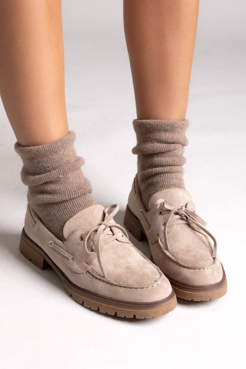 Suede Loafers with Lug Sole - Taupe Suede - thefashionproject.gr - Ideal shoes